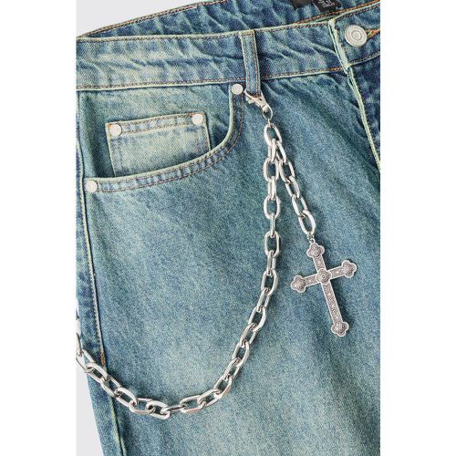 Cross Skull Jean Chain In Silver - boohoo - Modalova