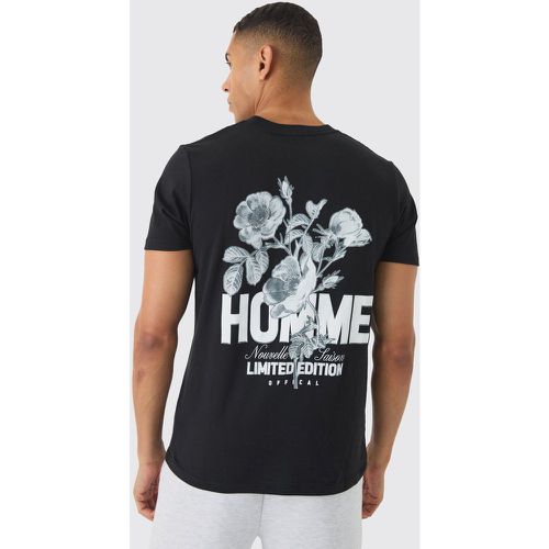 Camiseta Ajustada Desteñida Con Estampado Homme De Flores En La Espalda - boohoo - Modalova