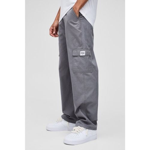 Pantalón Holgado Cargo De Tela Con Cintura Fija Y Etiqueta - boohoo - Modalova