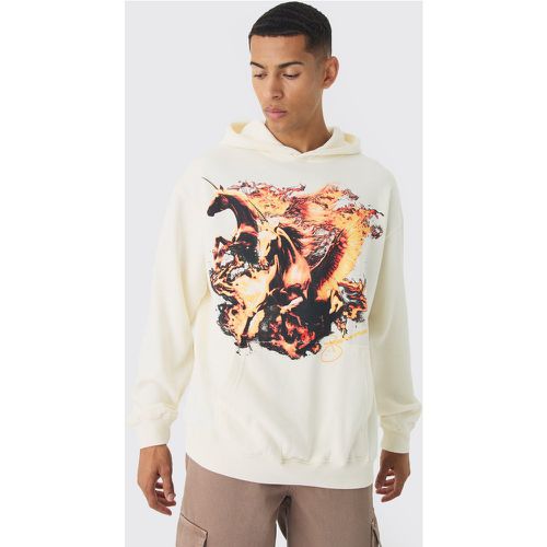 Sudadera Oversize Con Capucha Y Estampado Desteñido De Caballos Y Llamas - boohoo - Modalova