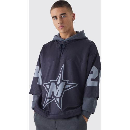 Top Oversize Recto De Malla A Capas Con Estampado De Estrellas De Hockey - boohoo - Modalova