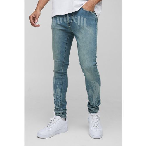 Jeans Super Skinny Fit con stampa rinascimentale al laser - boohoo - Modalova