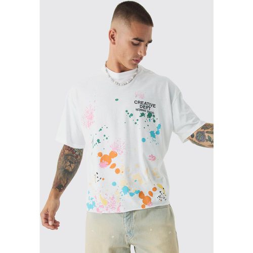 T-shirt squadrata oversize slavata con schizzi di colore - boohoo - Modalova