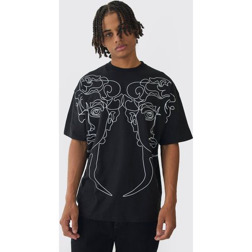 T-shirt squadrata oversize con grafica di statua, disegno a tratteggio e cuciture sovrapposte - boohoo - Modalova