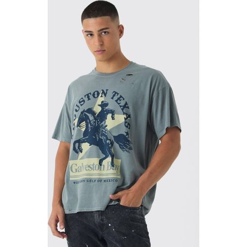 T-shirt Slim Fit slavata con stampa Western effetto smagliato - boohoo - Modalova