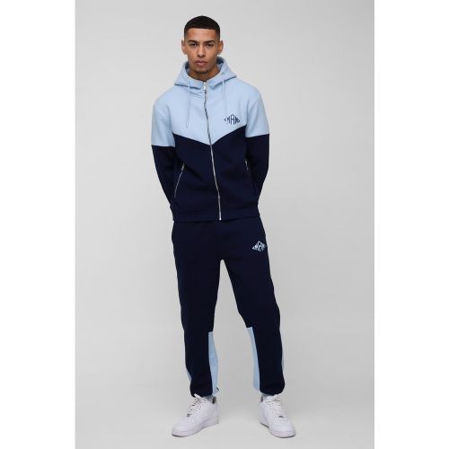 Tuta sportiva Man Regular Fit a losanghe a blocchi di colore con zip e cappuccio - boohoo - Modalova