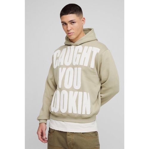 Sudadera Recta Con Capucha Y Estampado Caught You Lookin En Relieve - boohoo - Modalova