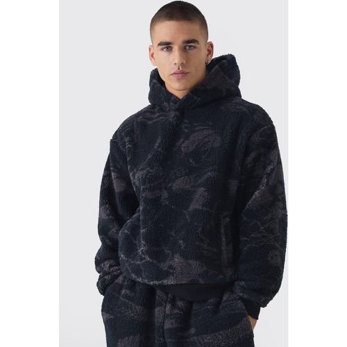 Sudadera Oversize Recta De Borreguito Con Capucha Y Estampado Gótico - boohoo - Modalova