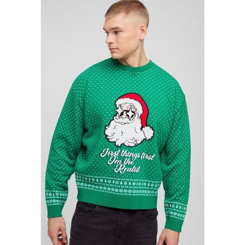 Jersey Oversize Navideño Recto Con Estampado De Papá Noel - boohoo - Modalova