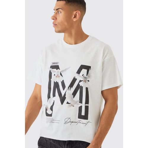 T-shirt squadrata oversize con grafica di colomba e lettera M - boohoo - Modalova