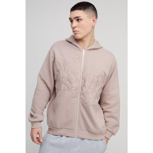 Sudadera Oversize De Sarga Con Capucha, Cremallera Y Aplique - boohoo - Modalova