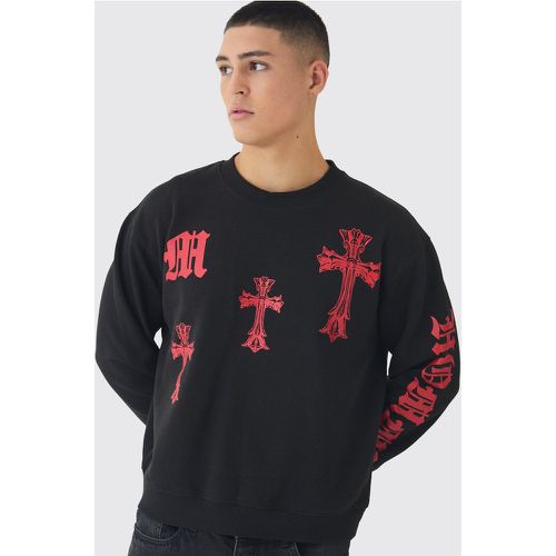 Oversized Boxy Cross Printed Sweatshirt - boohoo - Modalova