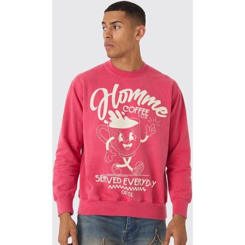 Sudadera Desteñida Con Estampado Gráfico Homme Coffee De Dibujos Animados - boohoo - Modalova