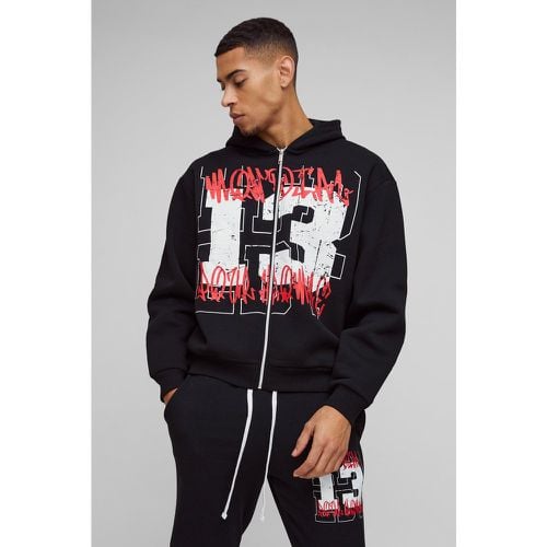 Felpa squadrata oversize stile college stile Graffiti 13 con zip e cappuccio - boohoo - Modalova