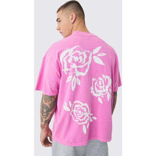 T-shirt oversize con stampa a fiori e girocollo esteso - boohoo - Modalova