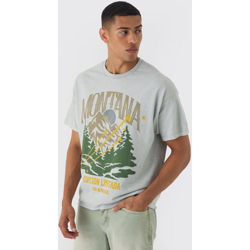 Camiseta Oversize Recta Con Lavado A La Piedra Y Estampado De Paisaje Montana - boohoo - Modalova