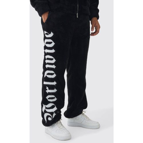 Pantaloni tuta Regular Fit Worldwide in pile borg con applique di grandi dimensioni - boohoo - Modalova