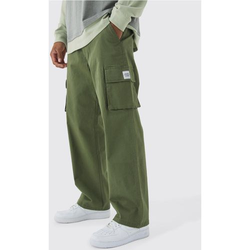 Pantalón Holgado Cargo De Tela Con Cintura Fija Y Etiqueta - boohoo - Modalova