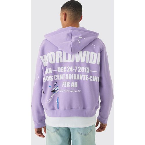 Sudadera Oversize Recta Con Capucha, Cremallera Y Estampado De Salpicaduras De Pintura - boohoo - Modalova