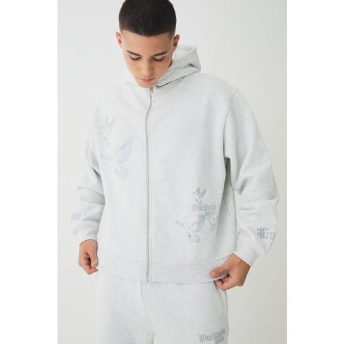 Smart Oversized Boxy Embroidered Super Heavyweight Zip Through Loopback Hoodie - boohoo - Modalova