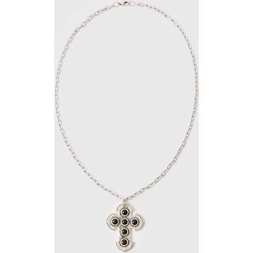 Collana in argento con pendente a croce e gemma - boohoo - Modalova