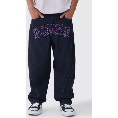 Jeans a palloncino in denim rigido viola con applique - boohoo - Modalova