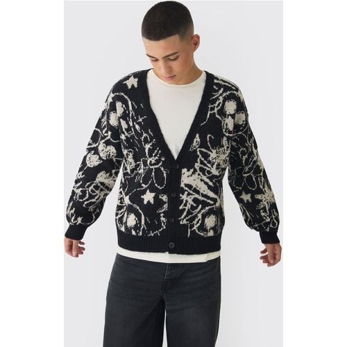 Cardigan squadrato oversize in maglia in jacquard spazzolato all over - boohoo - Modalova