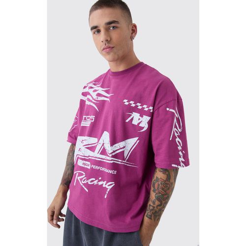 T-shirt squadrata oversize Moto Racing con fiamme - boohoo - Modalova