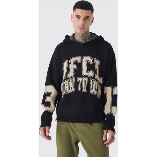 Felpa Tall stile college in maglia a effetto smagliato con cappuccio - boohoo - Modalova