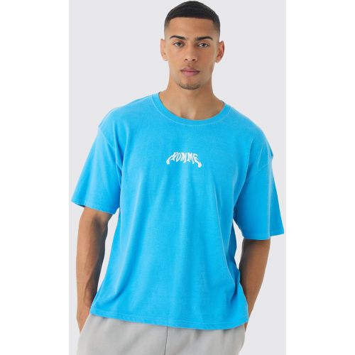 T-shirt squadrata oversize slavata con stampa Homme - boohoo - Modalova