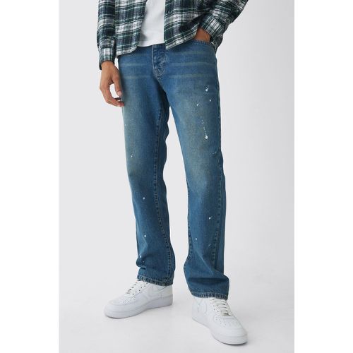 Straight Leg Paint Splatter Jeans With Tonal Embroidery - boohoo - Modalova