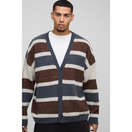 Oversized Dropped Shoulder Brushed Stripe Knitted Cardigan - boohoo - Modalova