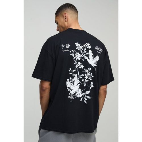 T-shirt oversize a fiori con grafica di uccelli e girocollo esteso - boohoo - Modalova