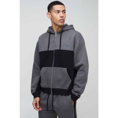 Sudadera Oversize Recta Man Con Panel, Cremallera Y Capucha - boohoo - Modalova