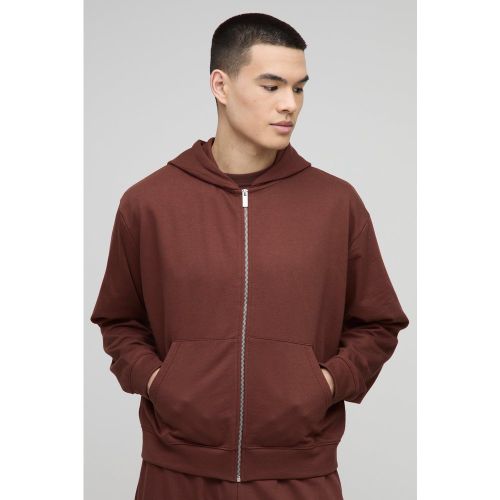 Felpa squadrata oversize Basic con zip e cappuccio - boohoo - Modalova