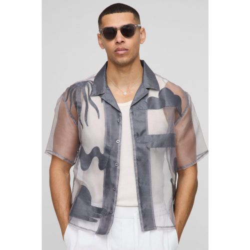 Camicia squadrata oversize a maniche corte con applique in organza - boohoo - Modalova