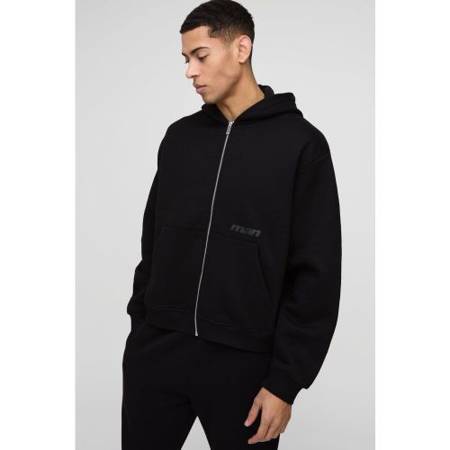 Felpa squadrata oversize Man con zip e cappuccio - boohoo - Modalova