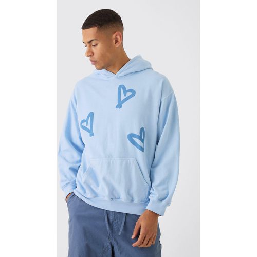 Sudadera Oversize Con Capucha Y Estampado Gráfico Desteñido De Grafiti Y Corazón - boohoo - Modalova