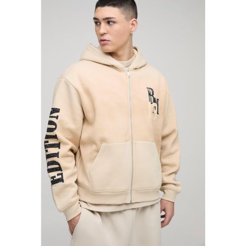 Sudadera Oversize Recta Con Capucha, Cremallera Y Lavado A La Piedra Official - boohoo - Modalova