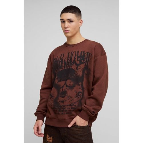 Felpa oversize Homme con grafica di teschio e cuciture - boohoo - Modalova