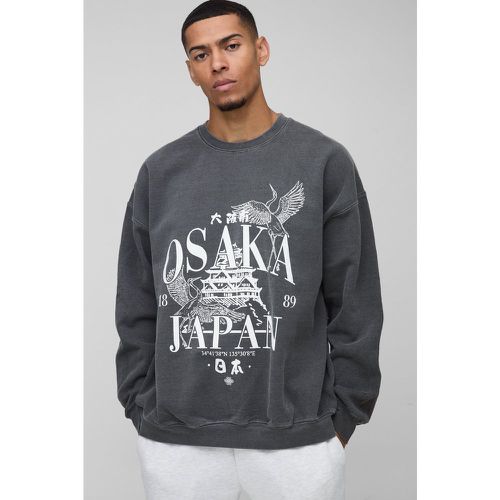 Sudadera Oversize Desteñida Con Estampado Gráfico De Osaka Japan - boohoo - Modalova