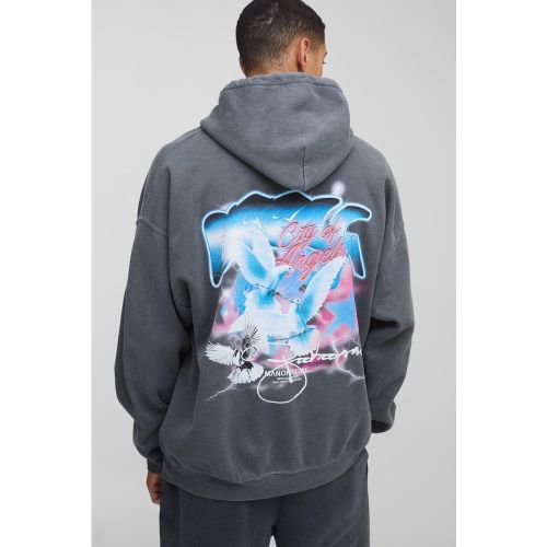 Sudadera Oversize Desteñida Con Capucha Y Estampado Gráfico Ofcl De Grafiti Y Pájaros - boohoo - Modalova