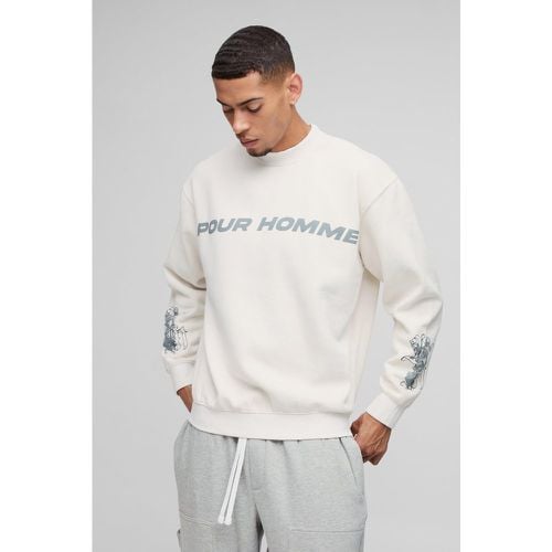 Felpa oversize slavata con grafica Homme rinascimentale - boohoo - Modalova