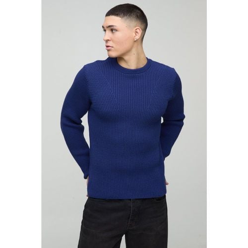 Maglione a girocollo Regular Fit in maglia a coste con pannelli - boohoo - Modalova