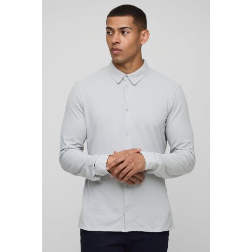 Camisa Ajustada De Tela Jersey Y Piqué Con Botones Y Cuello - boohoo - Modalova