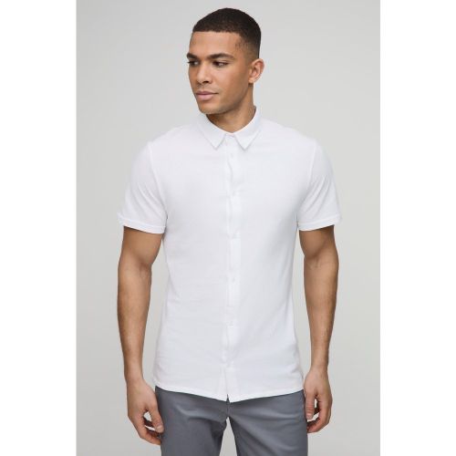 Camisa Ajustada De Tela Jersey Y Piqué Con Botones Y Cuello - boohoo - Modalova