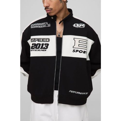 Giacca Bomber oversize in jersey con colletto da motocross - boohoo - Modalova