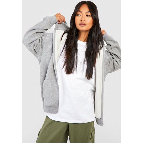 Felpa con zip e cappuccio, Grigio - boohoo - Modalova