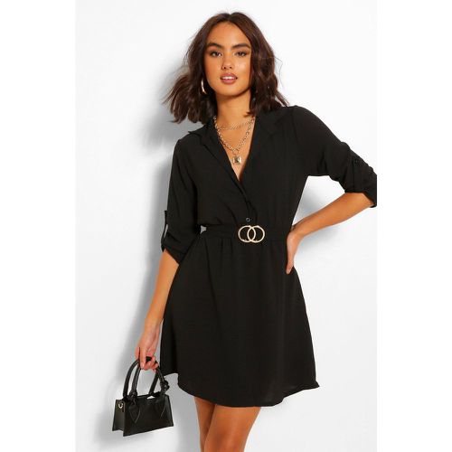 Vestito camicia con cintura, Nero - boohoo - Modalova