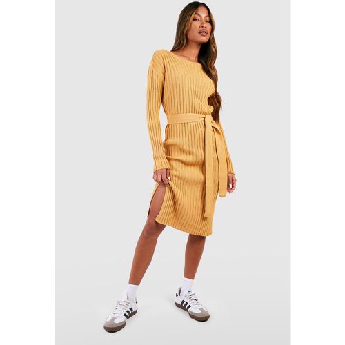 Vestido Midaxi De Canalé De Punto Con Atadura En La Cintura - boohoo - Modalova